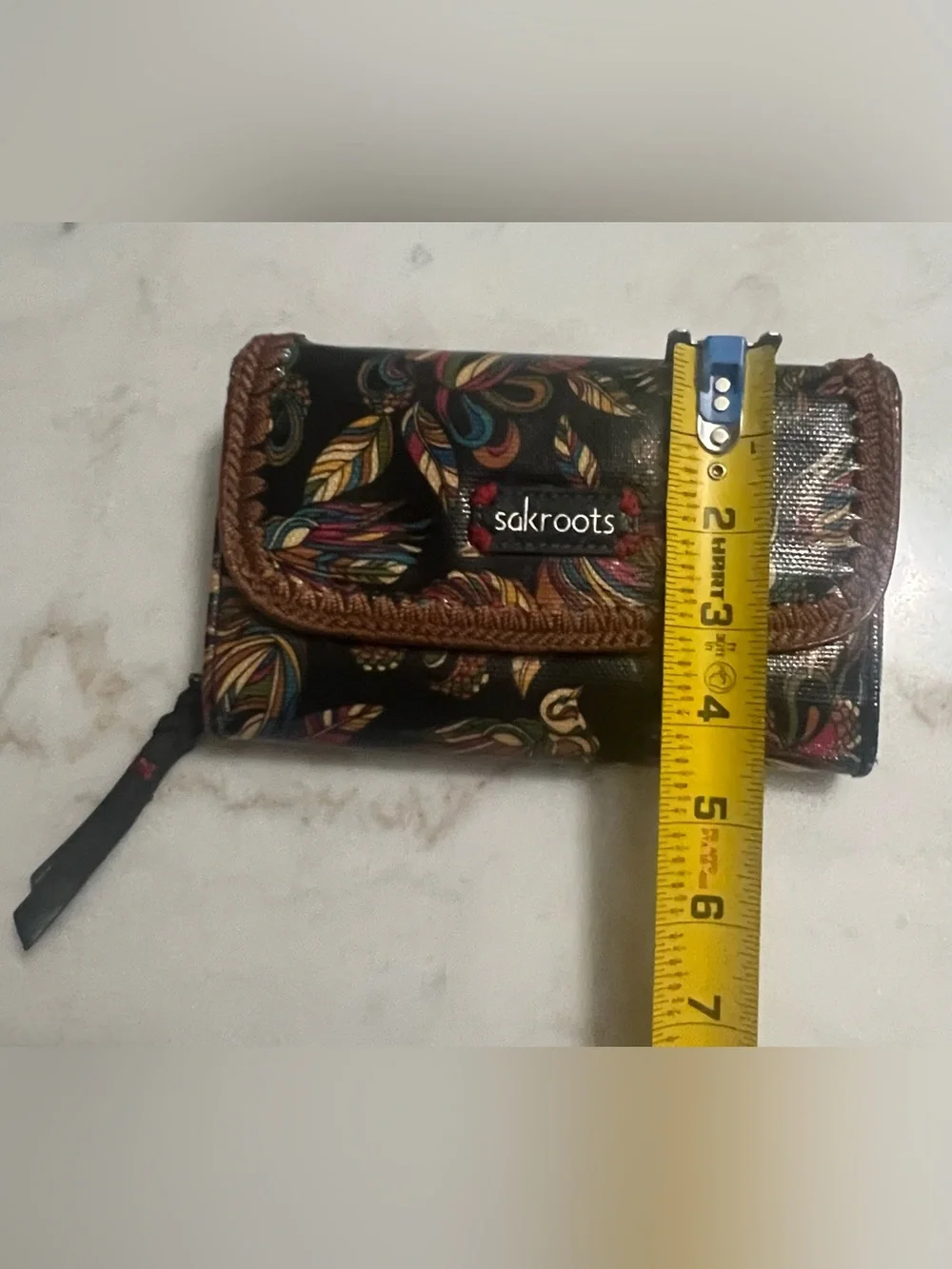 Sakroots BOHO Coated Canvas Trifold Wallet Feather Colorful Feather Bird Print